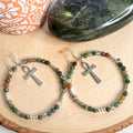 Indian Agate Gemstone and Ankh Earrings