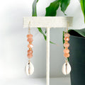 gold pink moonstone earrings